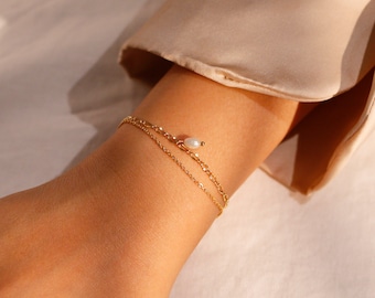 Dainty pearl bracelet Beaded Pearl Wrap Gold Bracelet best gift for her birthday gift