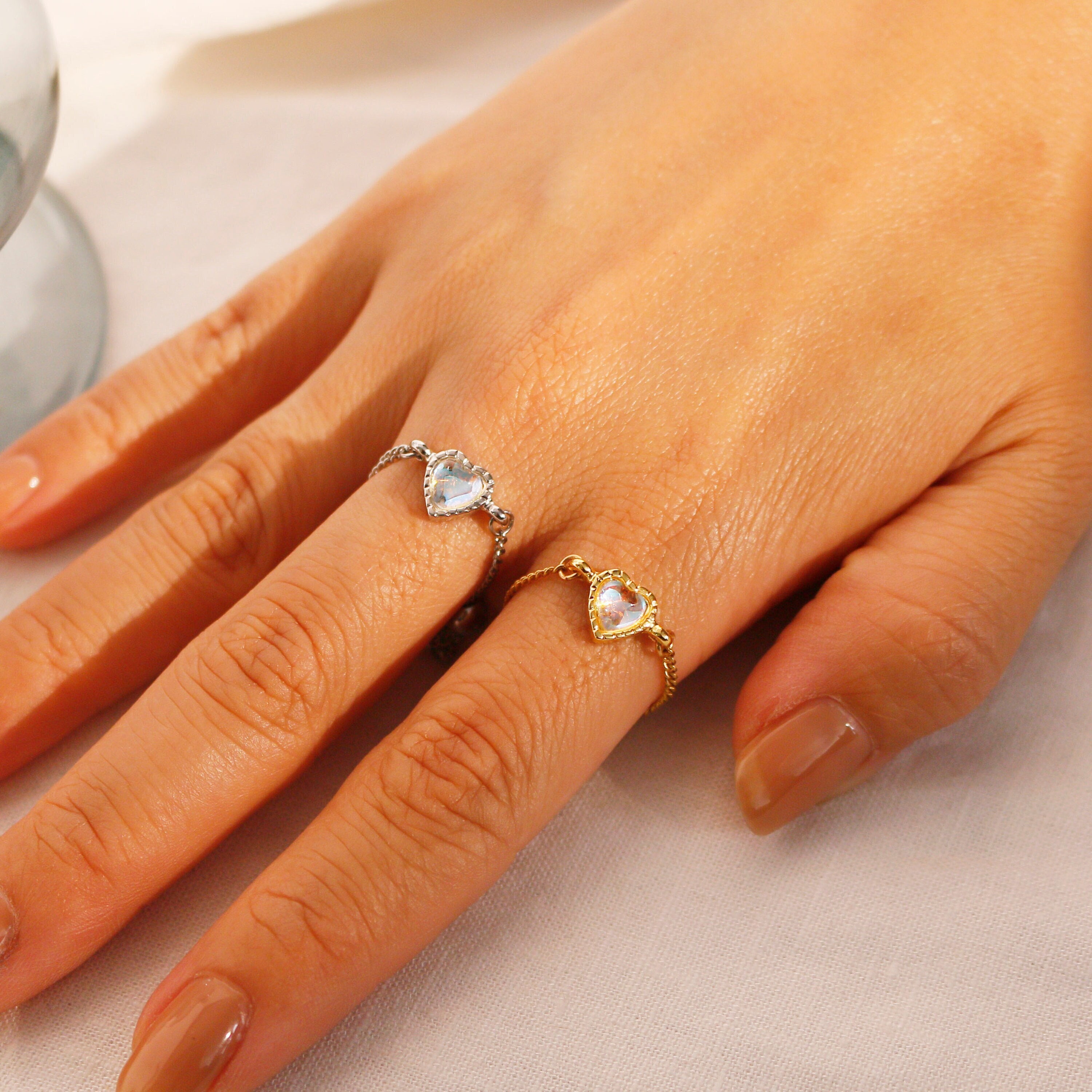 Heart Opal Ring Adjustable Personalized Rings unique cute ring best gift for her