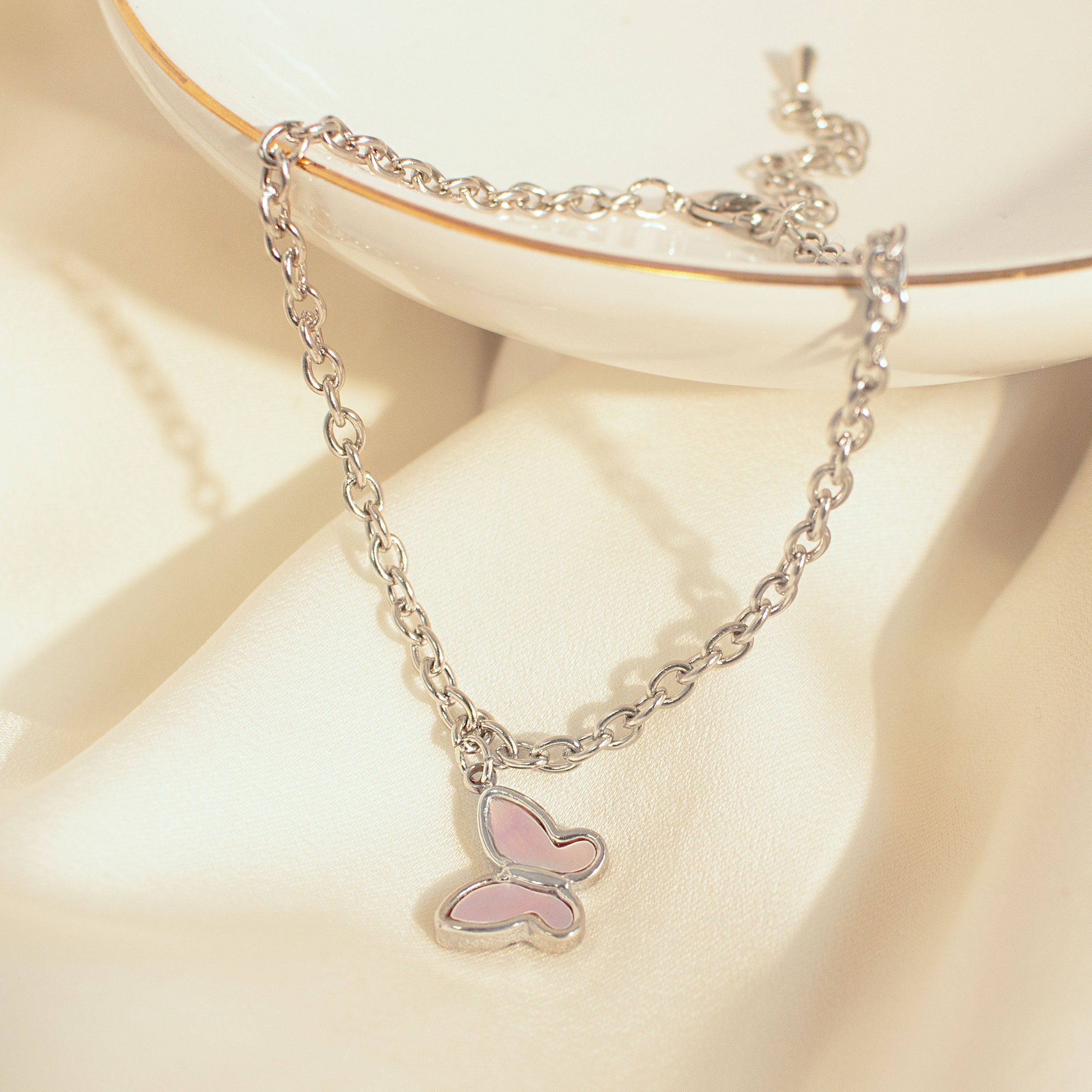 Butterfly anklet silver mother of pearl ankle bracelet best gift for her
