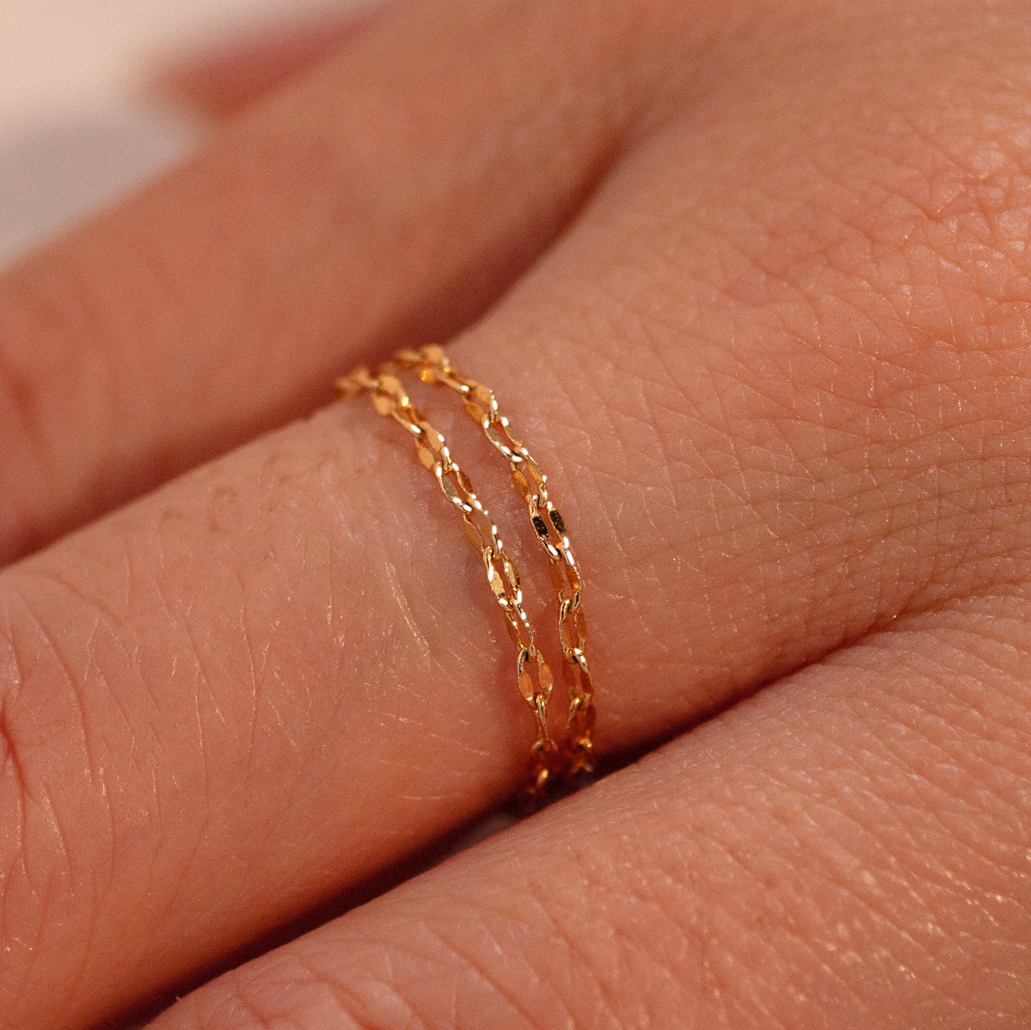 Permanent gold double chain ring dainty chain rings best gift for her