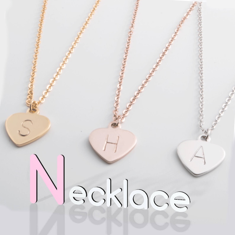 Hand Stamped Heart Charm Initial Necklace16k Gold Silver Rose Gold PlatedGift for Birthday Wedding Bridesmaid Mothers day Mother Daughter