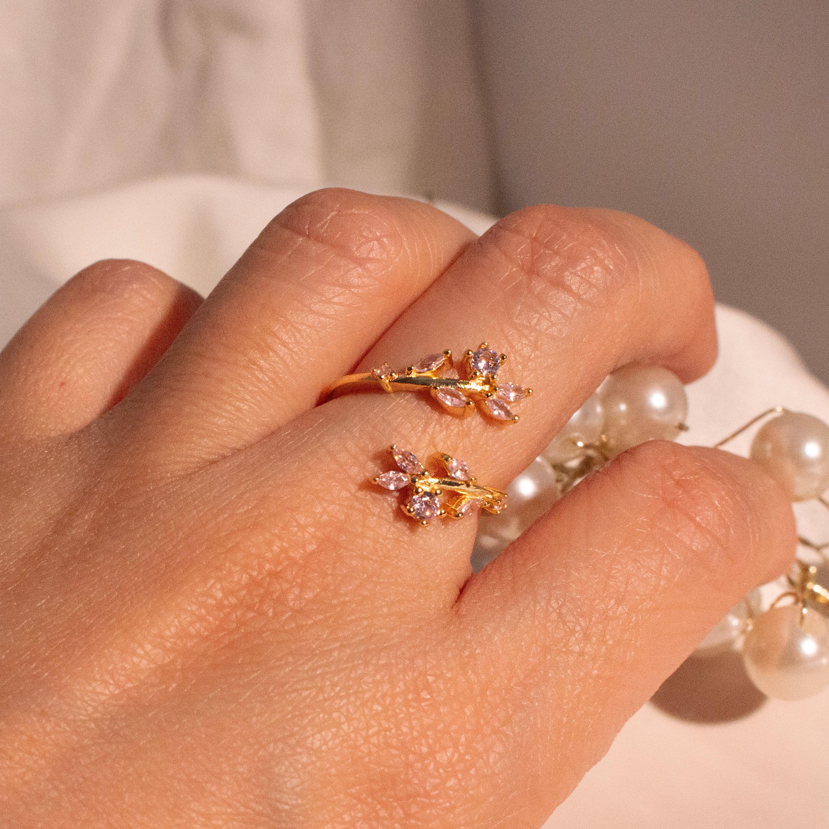 Flower ring rose pink sterling silver adjustable feminine free size rings best gift for her