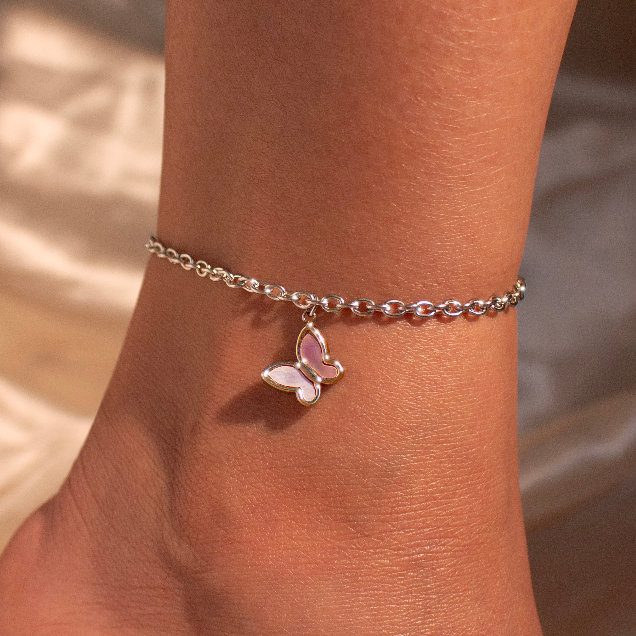Butterfly anklet silver mother of pearl ankle bracelet best gift for her