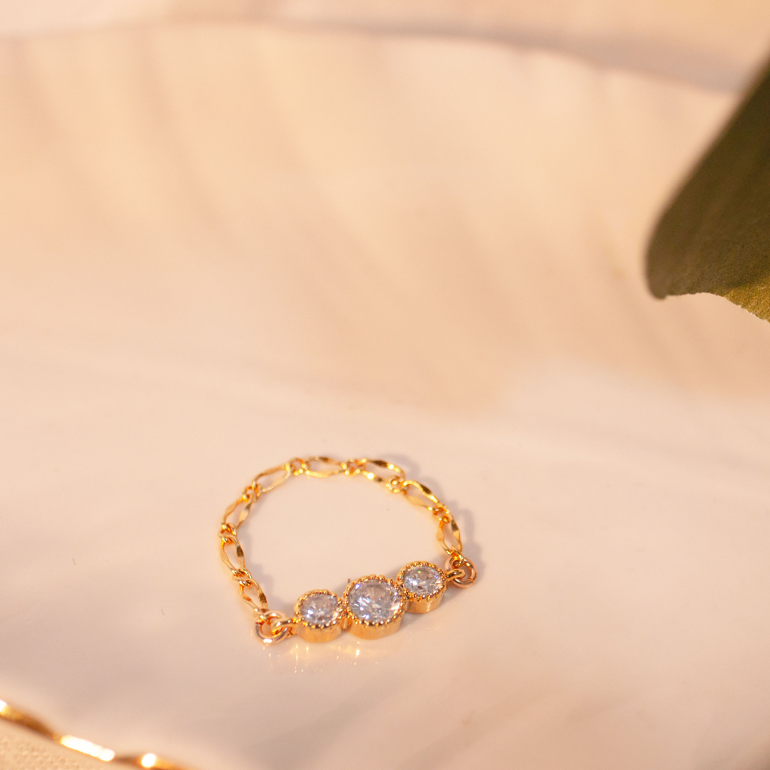 Gold cubic chain ring 16K gold plated chain ring best gift for her