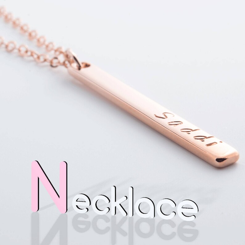 Personalize Vertical Name Bar Necklace Hand Stamped Gold Etsy
