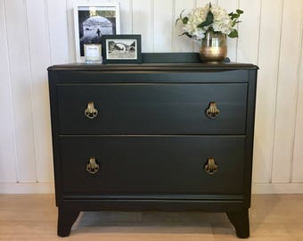 Handpainted Antique Sideboard With Vintage Brass Handles In Etsy