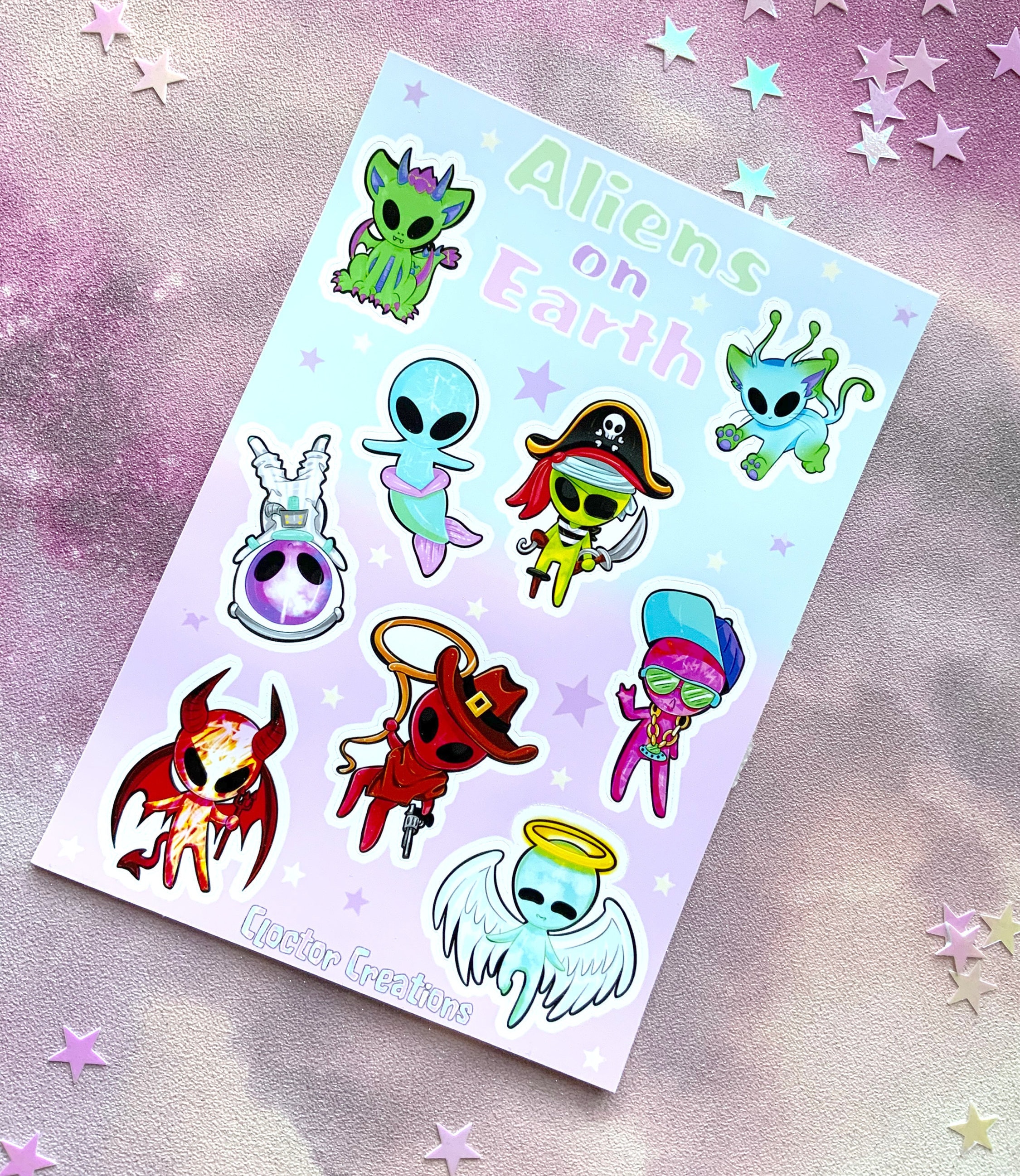 Aliens on Earth, Cute Sticker Sheet, Cute Alien Gifts, Kawaii Alien ...