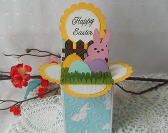 Easter Peeps Pop-Up Box Card, Easter Eggs 3D Card, Handmade Easter Cards, Homemade Seasonal Blank Cards, Best Seller Cards for Family Friend