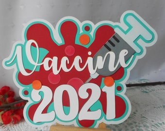 Vaccine 2021 Scrapbook Die Cut, Handmade Paper Piecing Photo Embellishment