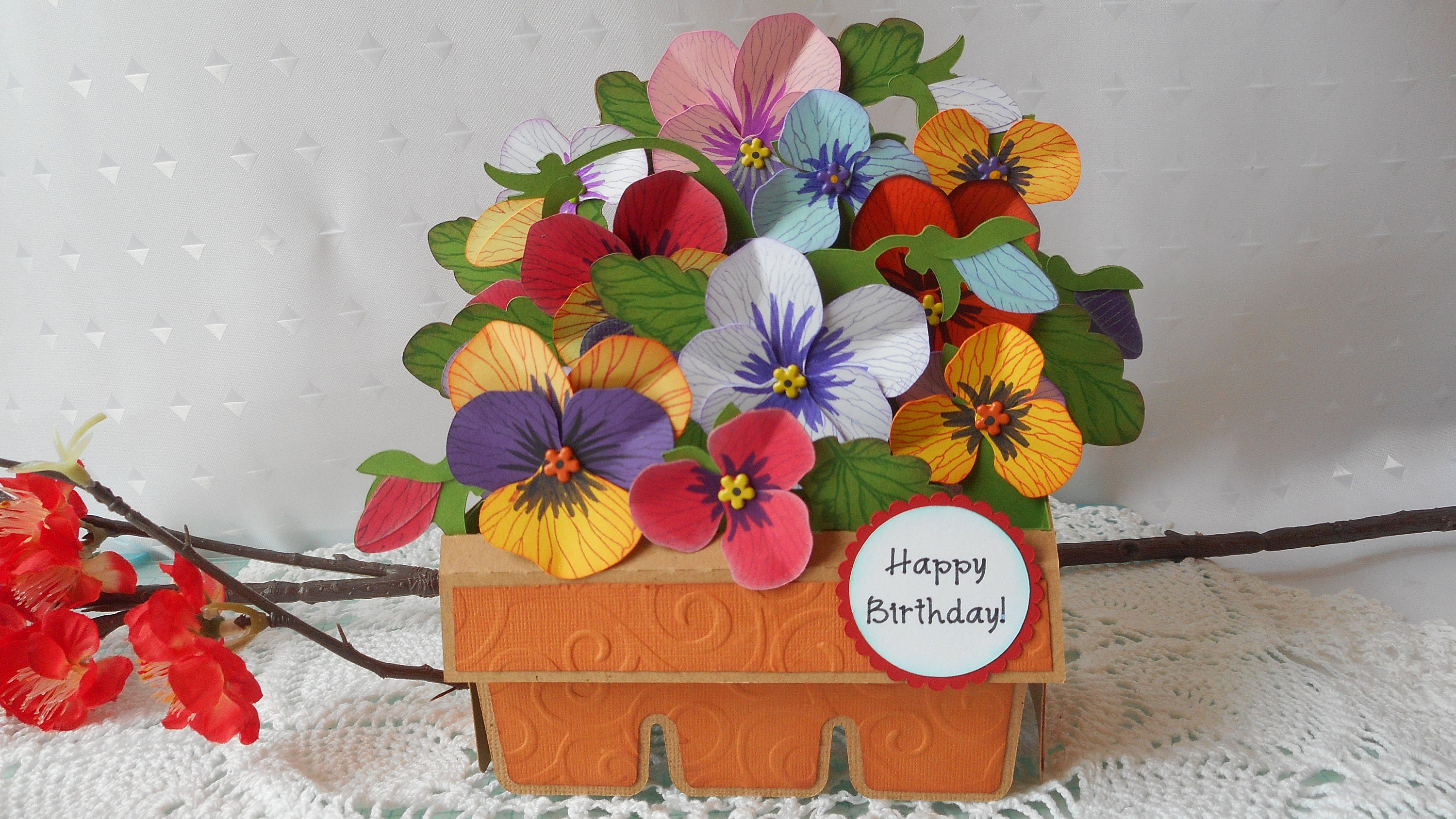 3D Pop Up Card For You Pansies Flowers Thank You Birthday Blank Greeting Cards