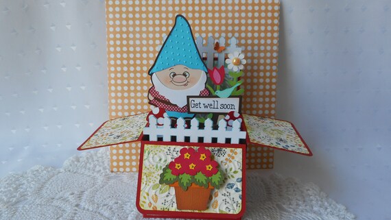 FISHING GNOME HANDMADE SEWN CARD BIRTHDAY CARD
