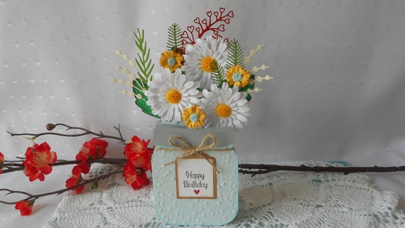 Mason Jar Floral Pop Up Box Card Daisy Flowers 3d Cards Etsy