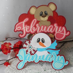 Plakboek gestanst maanden van het jaar, sneeuwpop, beer premade paper piecing voor projectleven kaart, planner, plakboek, albums herinneringen