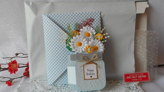 Download Mason Jar Floral Pop Up Box Card Daisy Flowers 3d Cards Etsy