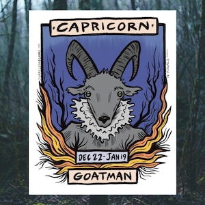 Capricorn Goatman Cryptid Zodiac Art Print - 8x10