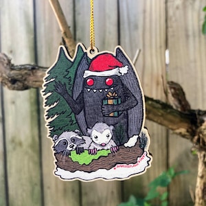 Mothman & Critters Wooden Yule Christmas Holiday Ornament