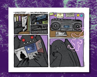 Mothman Loves Cassettes Art Print - 8x10