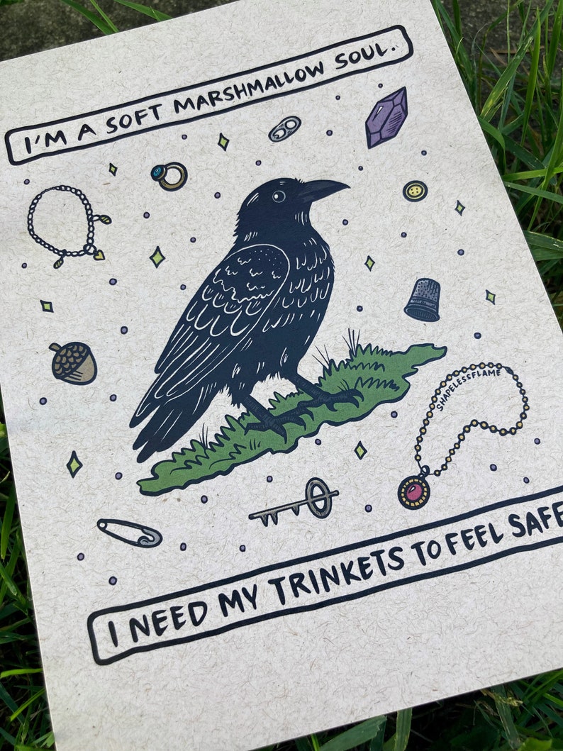 Soft Soul Crow Trinkets Art Print 5x7 Etsy