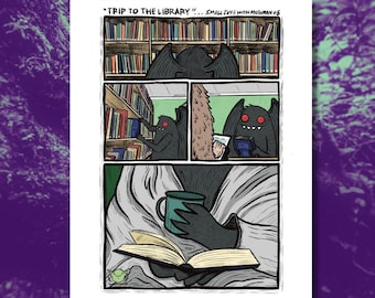 Mothman Goes to the Library Art Print - 8x10