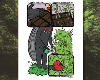 Mothman Grows Tomatoes Art Print - 8x10