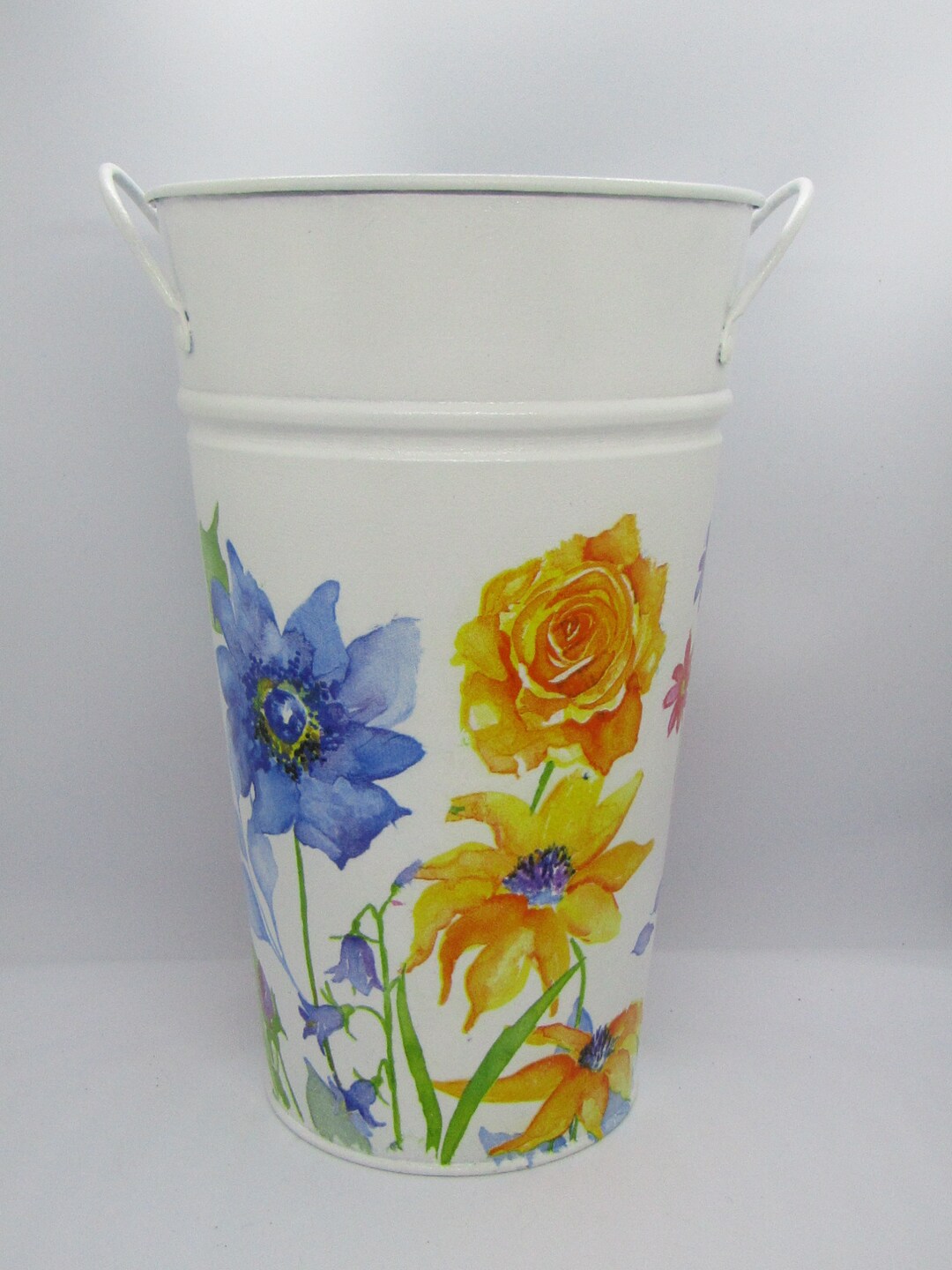 Galvanised Flower Bucket/vase Handcrafted Decoupaged Fab Gift Indoor