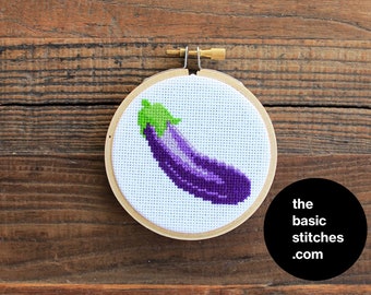 Cross Stitch Pattern - Mini Ornament - eggplant emoji