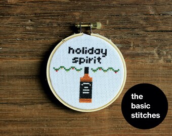 Cross Stitch Pattern - Christmas Ornament - little holiday spirit - whiskey