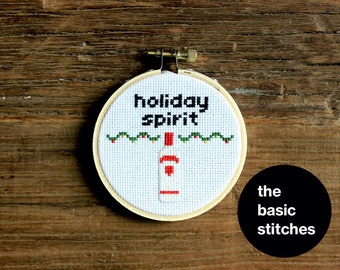 Cross Stitch Pattern - Christmas Ornament - little holiday spirit - vodka