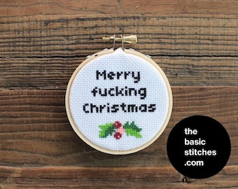 Cross Stitch Pattern - Christmas Ornament - Merry f*cking Christmas