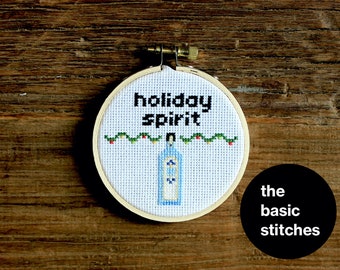 Cross Stitch Pattern - Christmas Ornament - little holiday spirit - blue gin