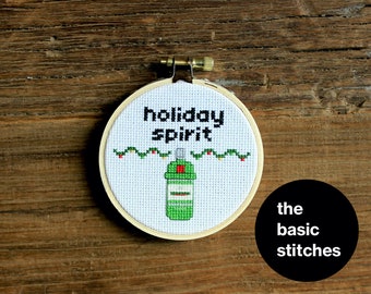 Cross Stitch Pattern - Christmas Ornament - little holiday spirit - green gin