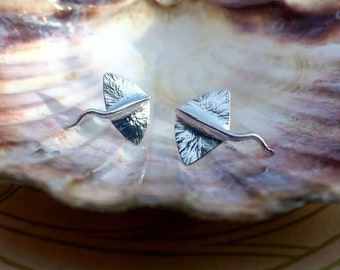 Cute Stingray Stud Earrings | Eco Silver Fish Studs | Oceanic Ray Studs | Quirky Birthday Gift for Friends