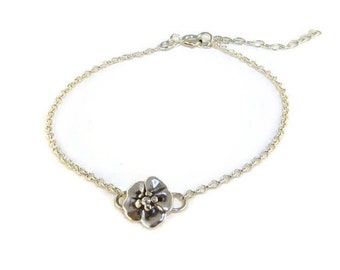 Sakura Bracelet | Cherry Blossom Bracelet | Japanese Style Bracelet | Petite Recycled Sterling Silver Bracelet | 18th Birthday Gift