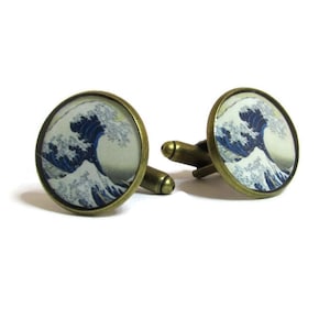 The Great Wave Cufflinks | Hokusai Cufflinks | Resin Creations | Japanese Style Cuffs for Him and Her | Boyfriend & Friend Birthday Gift