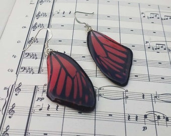 Real Butterfly Wing Earrings | Red Butterfly Cosplay Earrings | Mom and Best Friend Birthday Gift | Recycled Gift | Insect | Natural Jewelry