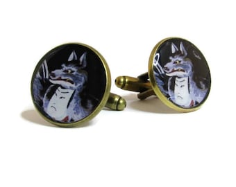 Wolf Hat Cufflinks | Japanese Warrior Cuffs | Cufflinks for Him and Her | Jewelry for Men and Women | Birthday Gift for Friends