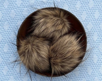 Jackal Faux Fur Pom // Brown Tan Vegan Luxury Faux Fur Pom // Large Handmade Fluffy Faux Fur Pom for Hats, Keychains, and Purses