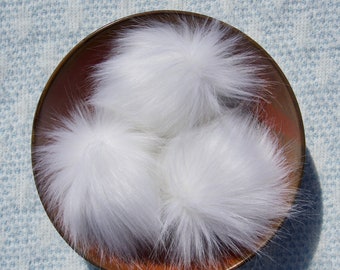 Frost Faux Fur Pom // White Faux Fur Pom Pom // Bright White Pom // Large Faux Fur Pom for Hats // Fluffy // Handmade // Vegan