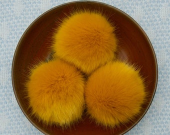 Gold Faux Fur Pom Pom // Yellow Faux Fur Pom // Mustard Faux Fur Pom // Faux Fur Pom for Hats // Fluffy // Handmade // Vegan
