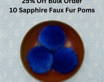 Pedido al por mayor: 10 pompones de piel sintética color zafiro // Pompón de piel sintética de lujo vegano azul // Pompón de piel sintética grande y esponjoso para sombreros, llaveros y bolsos