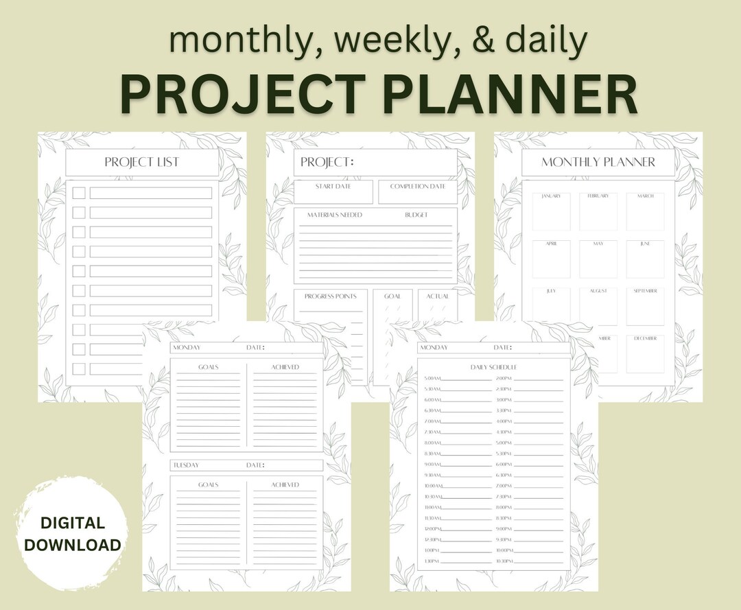 DIGITAL DOWNLOAD Printable Project Planner Pages With Project List ...