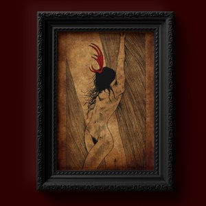 Horned Witch - Witches - Dark art - witchy art - occult art - Heathen art - Pagan art - witch home decor - gothic art - gothic home decor