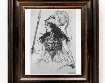 Pallas Athene – Kunstdruck – Zeichnung – Griechische Mythologie – Göttin – Illustration – Kunst für Zuhause – Dark Academia – Kunstdruck
