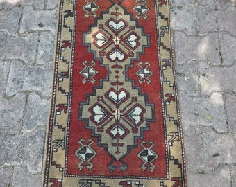 Alfombra pequeña turca vintage, alfombra pequeña hecha a mano, alfombra anatolia roja, alfombra turca pequeña, decoración rústica bohemia para el hogar, 3,1 x 1,7 pies