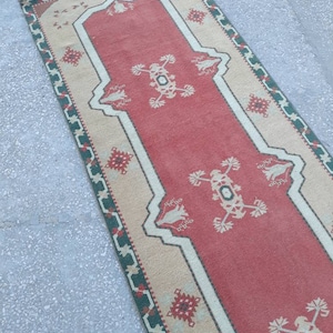tapis de coureur, tapis de couloir, turc vintage fait main tapis de coureur, tapis de coureur oushak, tapis de coureur de plancher 11.8 x 2.7 ft/ 362 x 85 cm