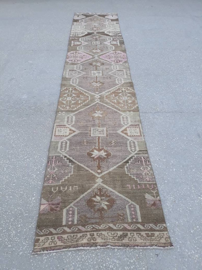 Turkisk Oushak-löpare, turkisk löpare, anatolisk löpare, halllöpare, turkisk löpare, köksmatta 14'6"x2'7"ft pastellfärgad matta, bild 10