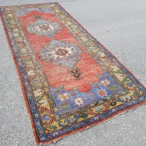 Runner Rug, Muted Colors Designer Rug Runner, Blue Runner, Turkish Wide Runner, Tropical Oushak Large Runner, 11.8 x 4.9 ft Free Shipping image 3