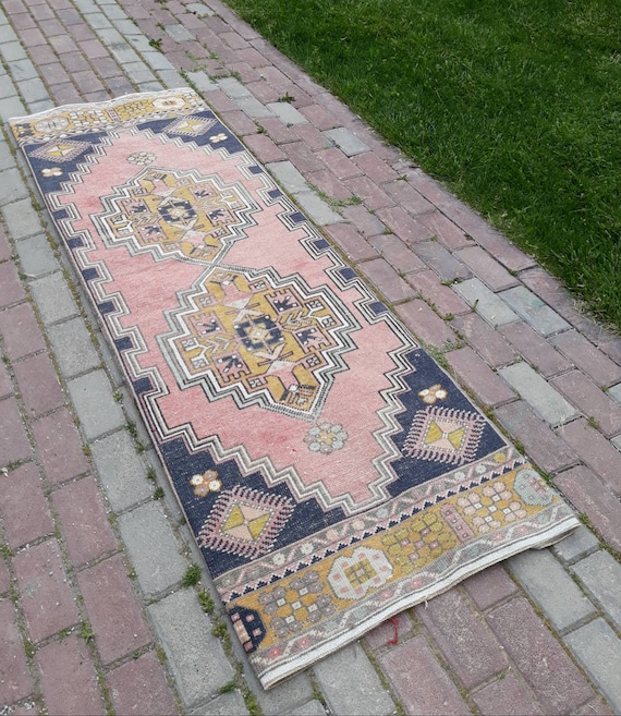 turkish runner rug / oushak rug / vintage rug / orange rug / hallway rug / Entryway / boho rug / wool Knotted rug 7.2 x 2.2 ft / 220x69 cm