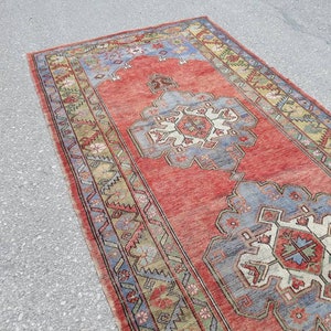 Runner Rug, Muted Colors Designer Rug Runner, Blue Runner, Turkish Wide Runner, Tropical Oushak Large Runner, 11.8 x 4.9 ft Free Shipping image 9
