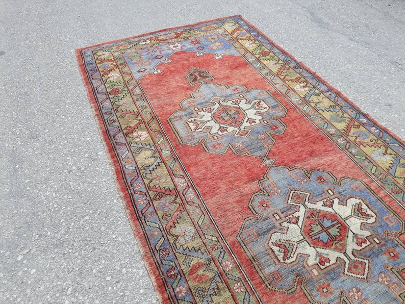 Runner Rug, Muted Colors Designer Rug Runner, Blue Runner, Turkish Wide Runner, Tropical Oushak Large Runner, 11.8 x 4.9 ft Free Shipping image 9